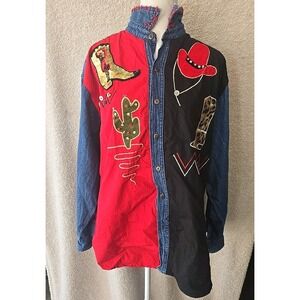 Whitetail And Shon Denim Shirt W/ Embroidered Embellishments Western Button-Up